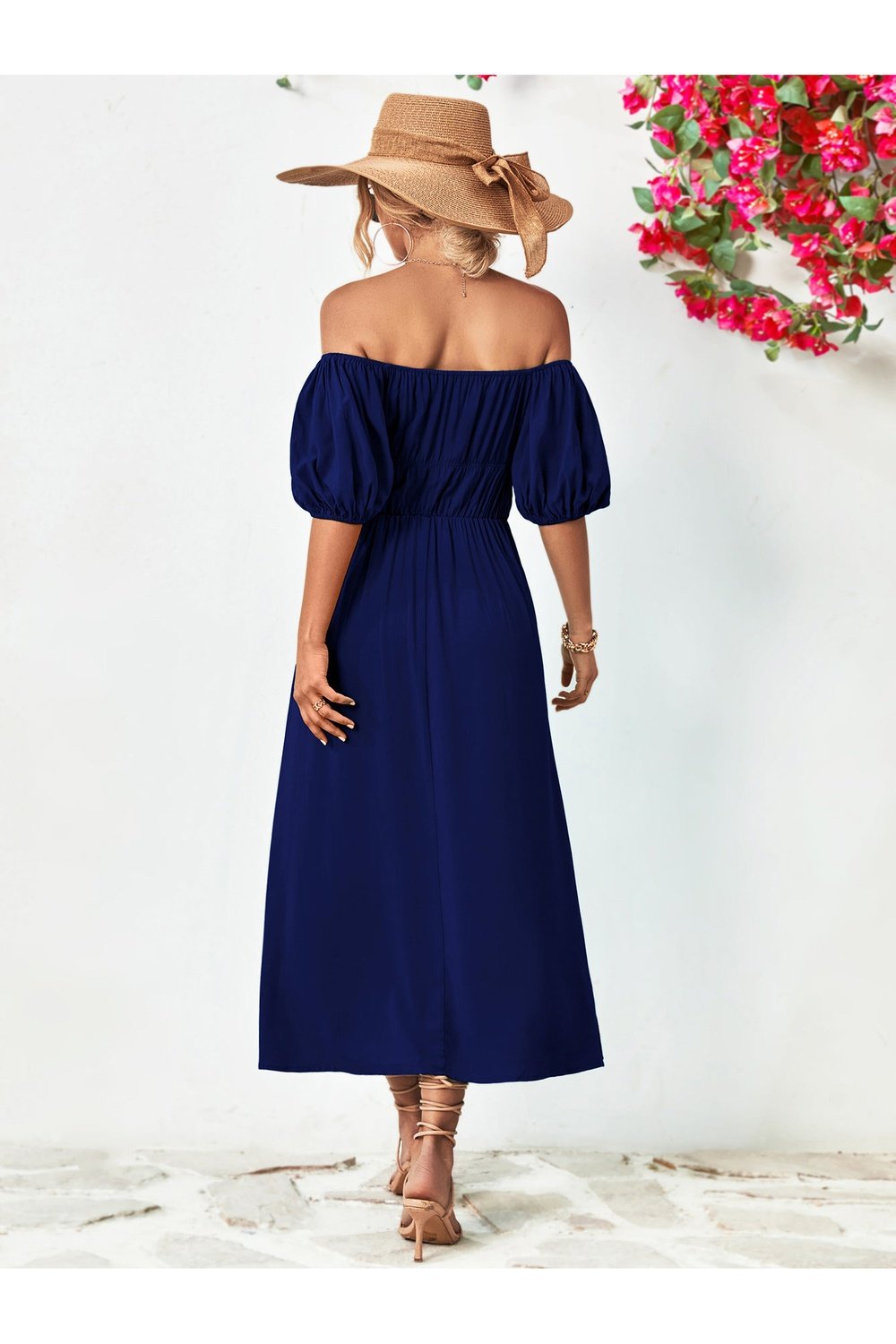 Off-Shoulder Balloon Sleeve Midi Dress - Cocktail Dresses - FITGGINS