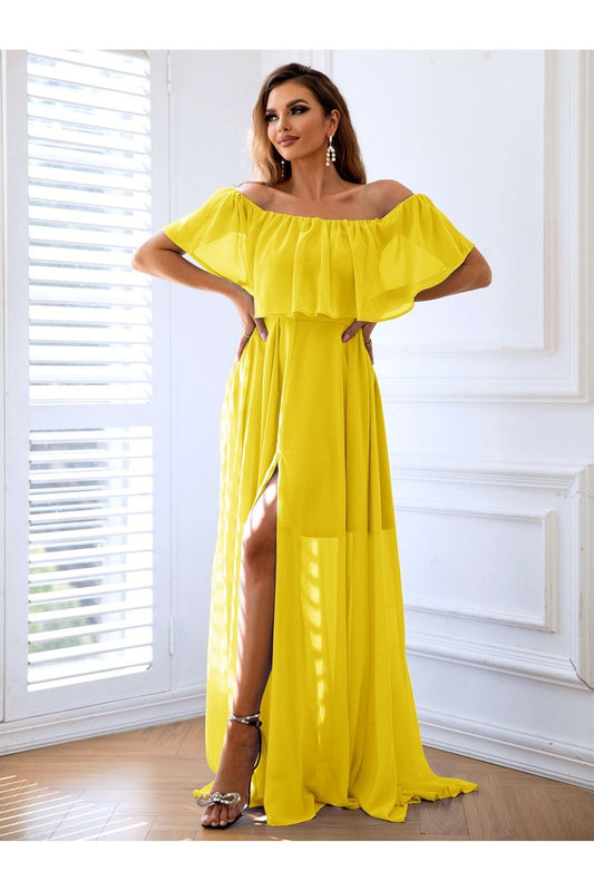 Off-Shoulder Layered Split Maxi Dress - Casual & Maxi Dresses - FITGGINS