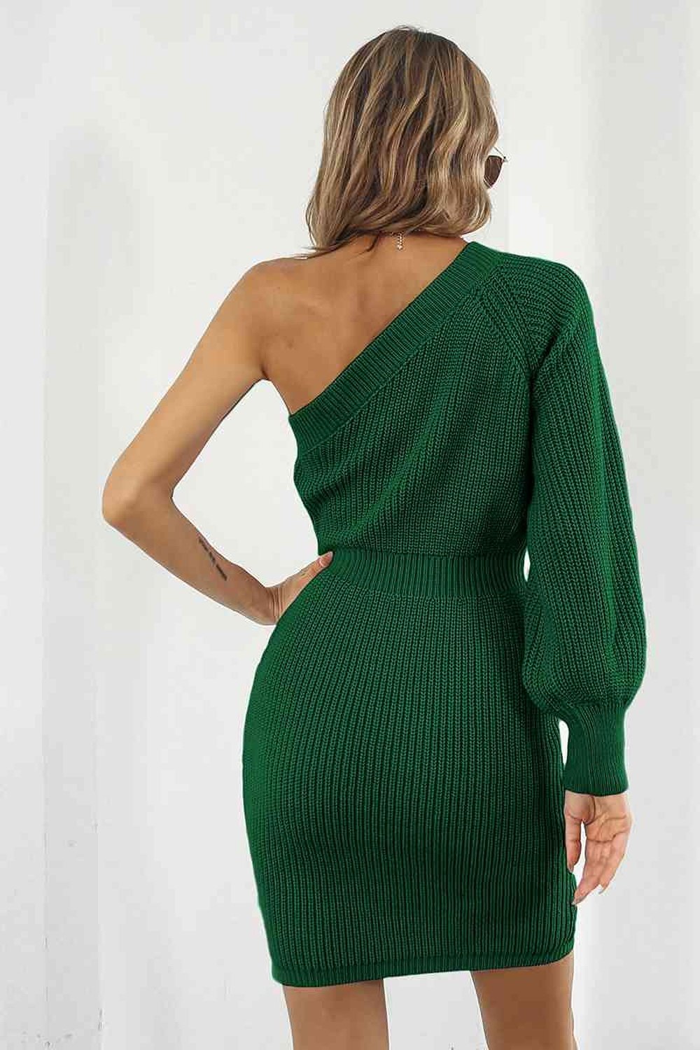 One-Shoulder Mini Sweater Dress - Sweater Dresses - FITGGINS