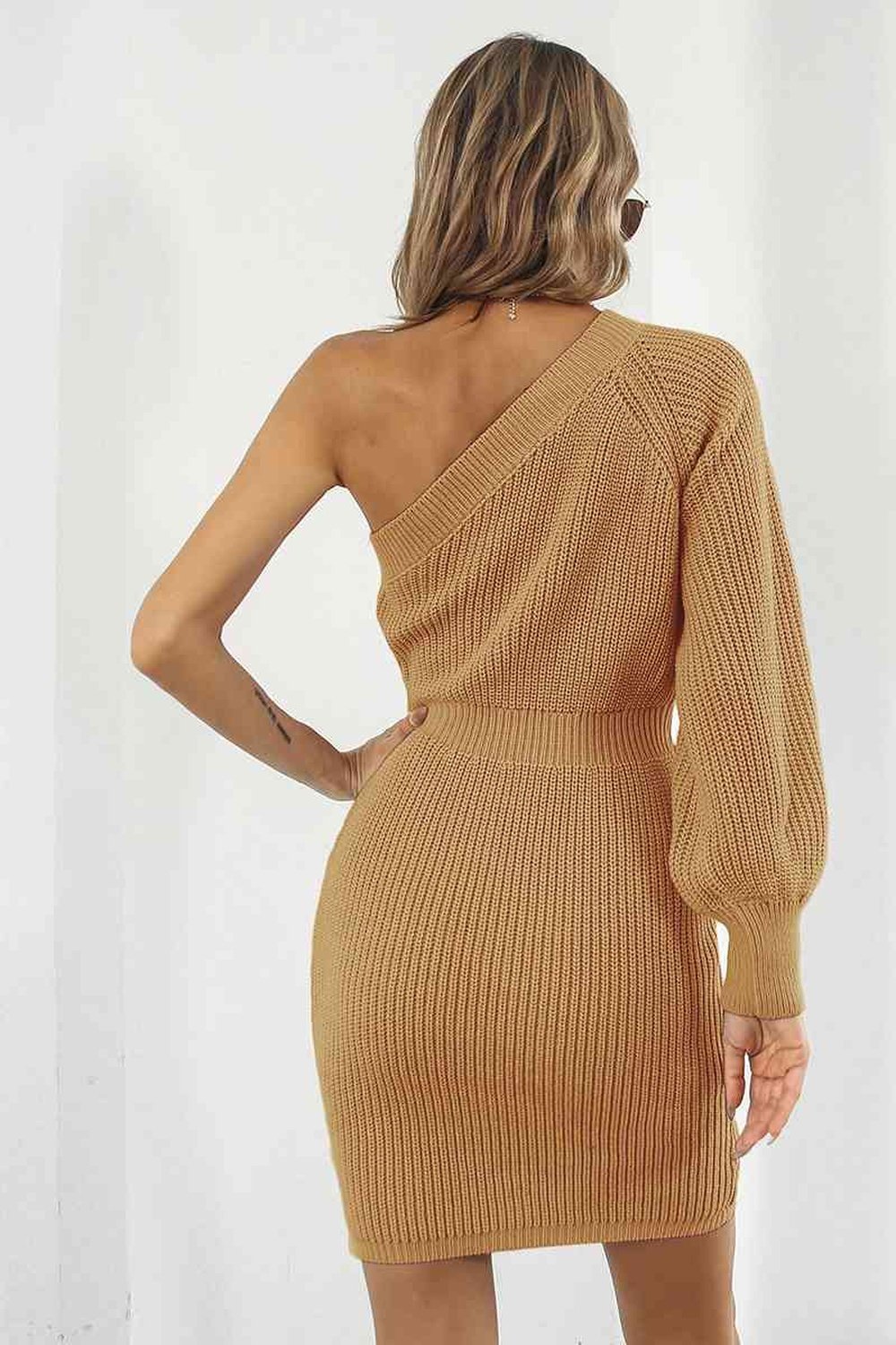 One-Shoulder Mini Sweater Dress - Sweater Dresses - FITGGINS