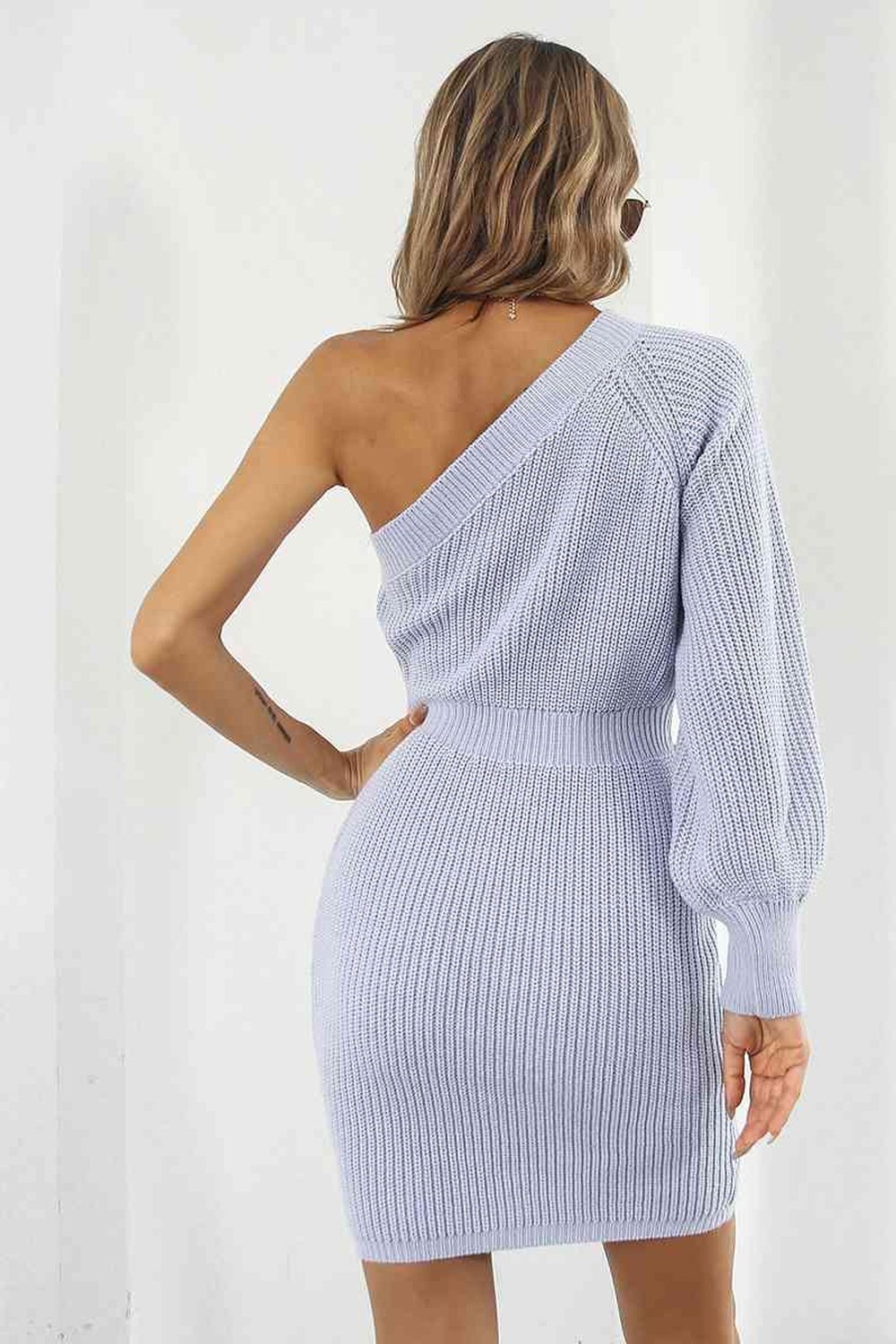 One-Shoulder Mini Sweater Dress - Sweater Dresses - FITGGINS
