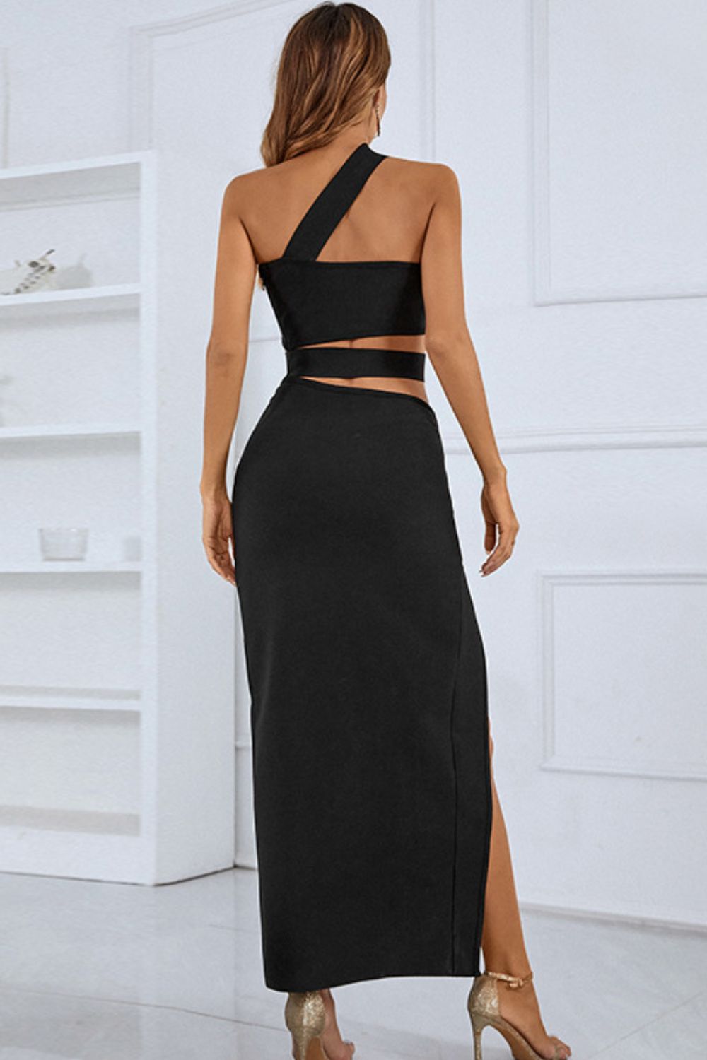 One-Shoulder Cutout Front Split Maxi Dress - Cocktail Dresses - FITGGINS