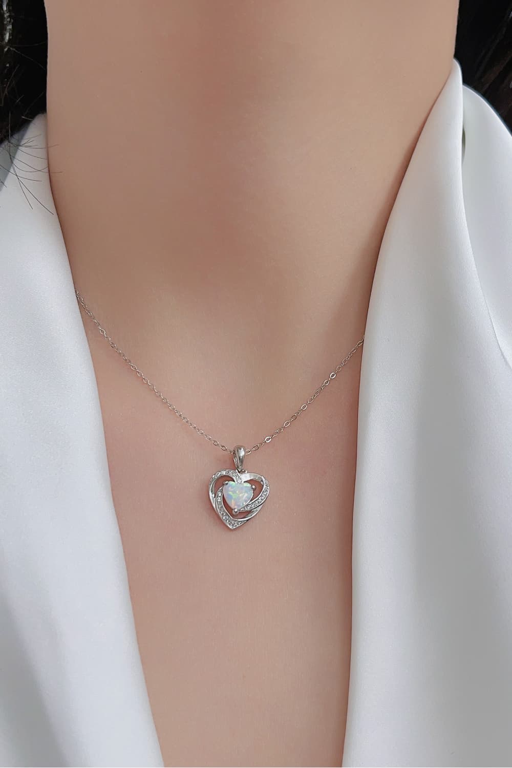 Opal Heart Pendant Necklace - Necklaces - FITGGINS