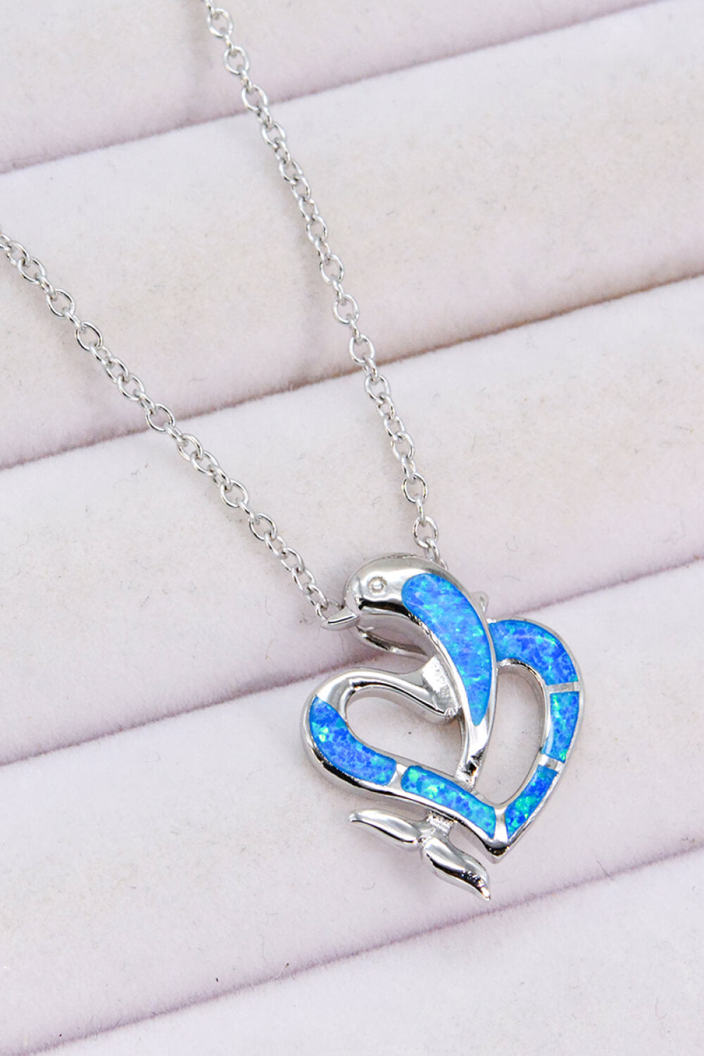 Opal Dolphin Heart Chain-Link Necklace - Necklaces - FITGGINS
