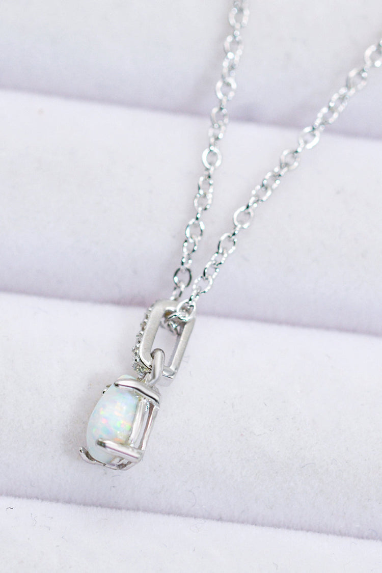 Opal Pendant 925 Sterling Silver Chain-Link Necklace - Necklaces - FITGGINS