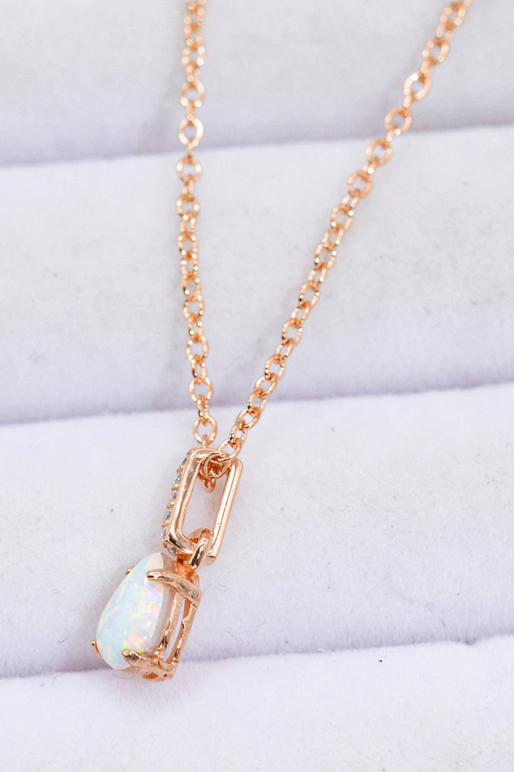 Opal Pendant 925 Sterling Silver Chain-Link Necklace - Necklaces - FITGGINS