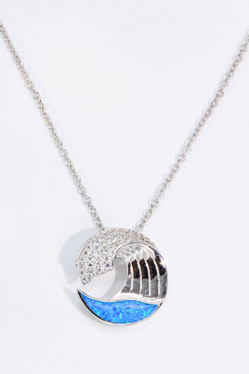 Opal and Zircon Wave Pendant Necklace - Necklaces - FITGGINS
