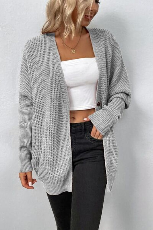 Open Front Dropped Shoulder Cardigan - Cardigans - FITGGINS