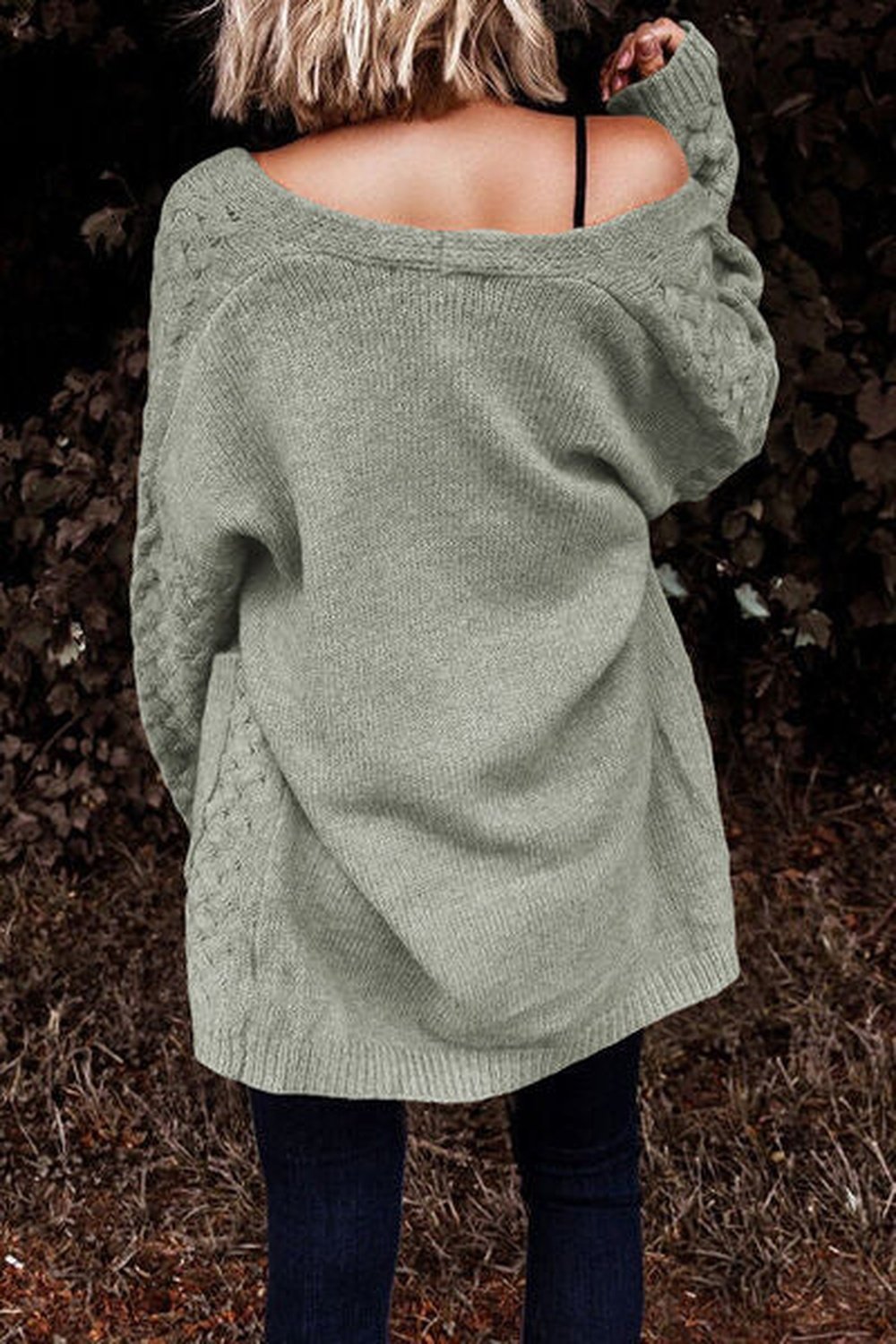 Open Front Dropped Shoulder Cardigan with Pockets - Cardigans - FITGGINS