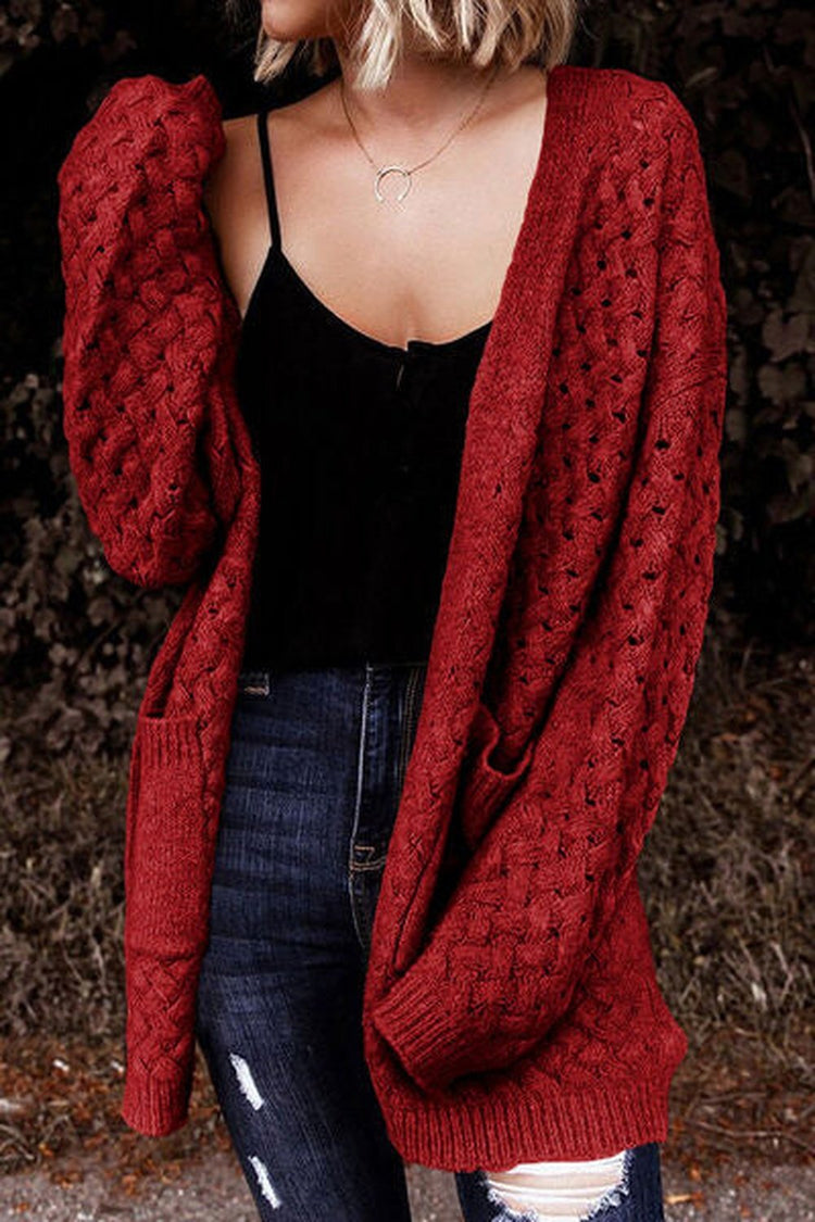 Open Front Dropped Shoulder Cardigan with Pockets - Cardigans - FITGGINS