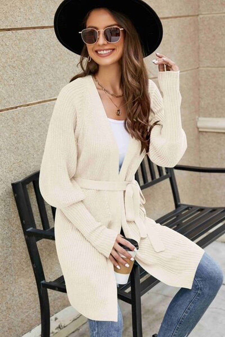 Open Front Lantern Sleeve Cardigan - Cardigans - FITGGINS