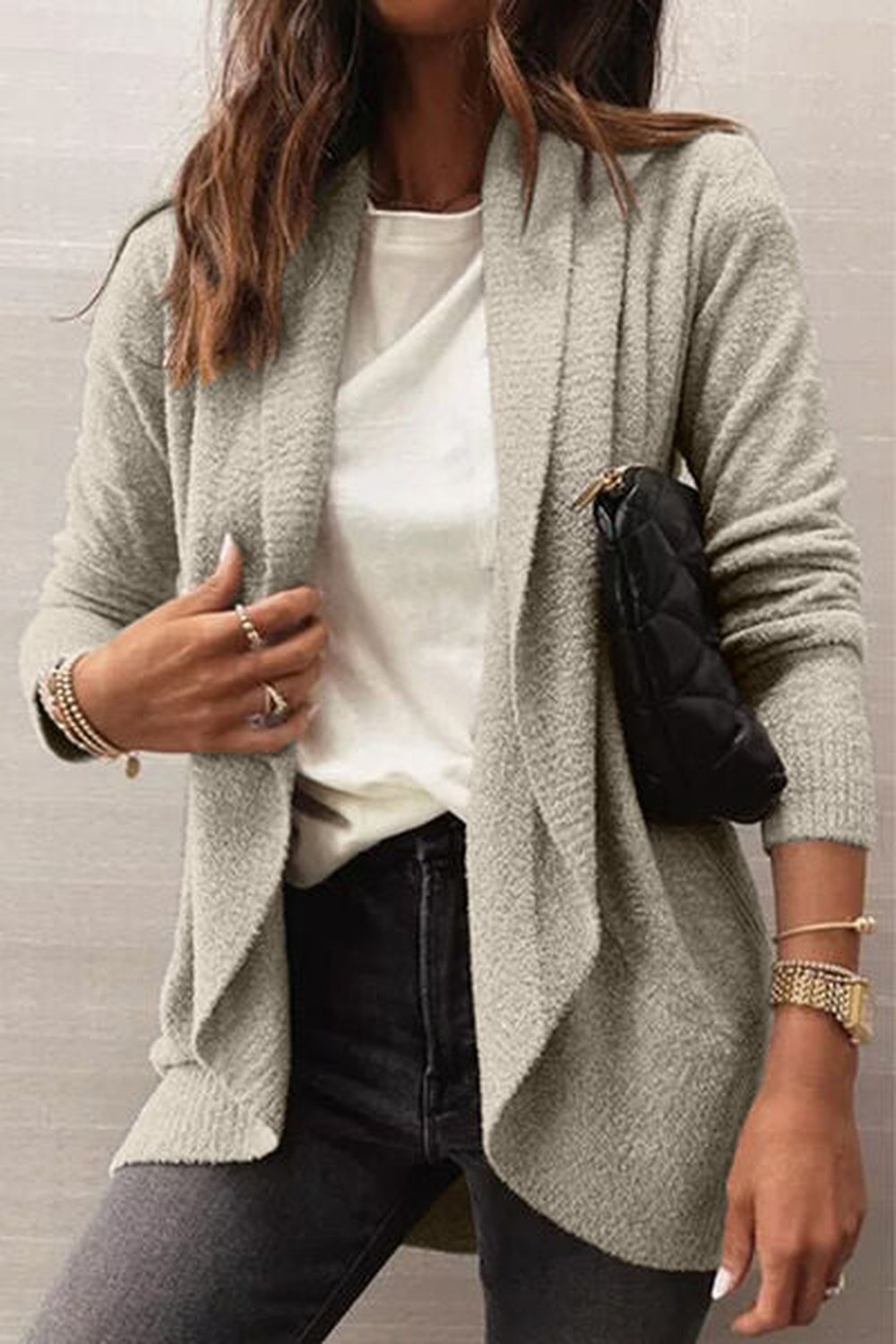 Open Front Long Sleeve Cardigan - Cardigans - FITGGINS