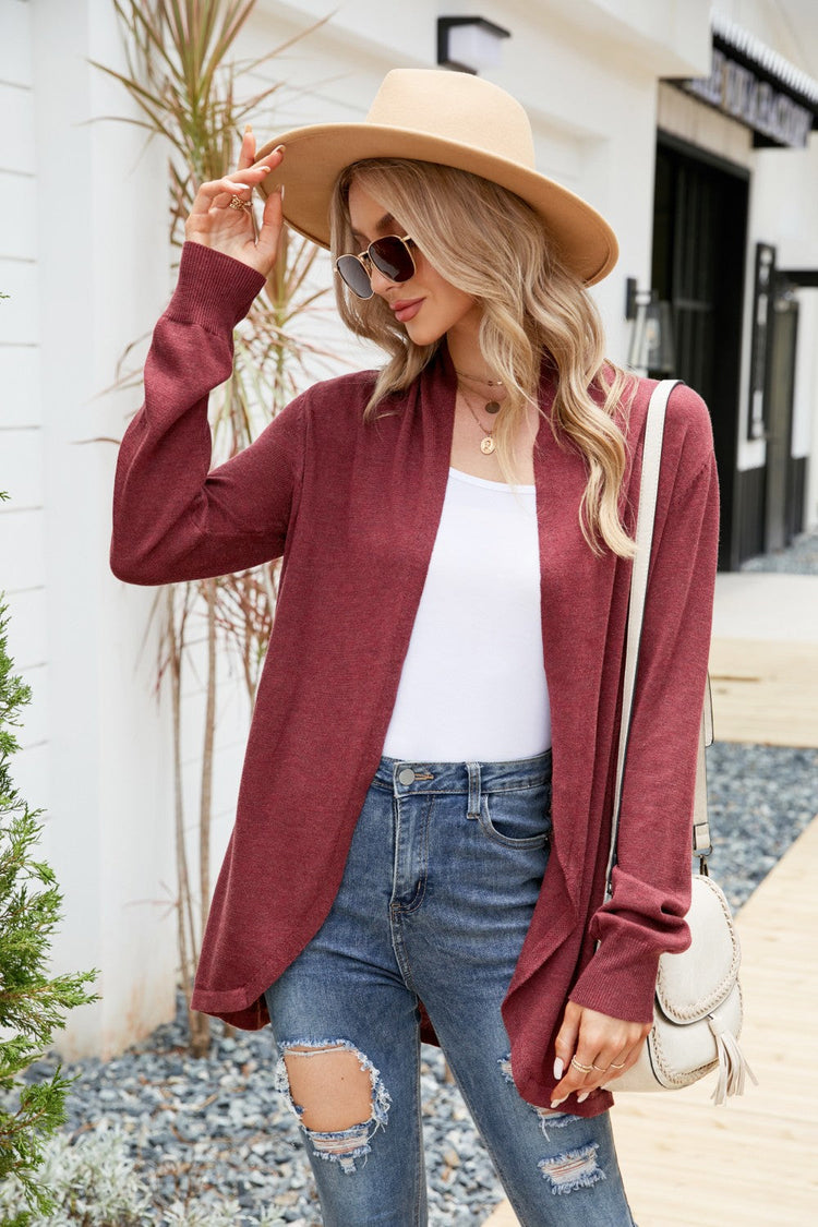 Open Front Long Sleeve Longline Cardigan - Cardigans - FITGGINS