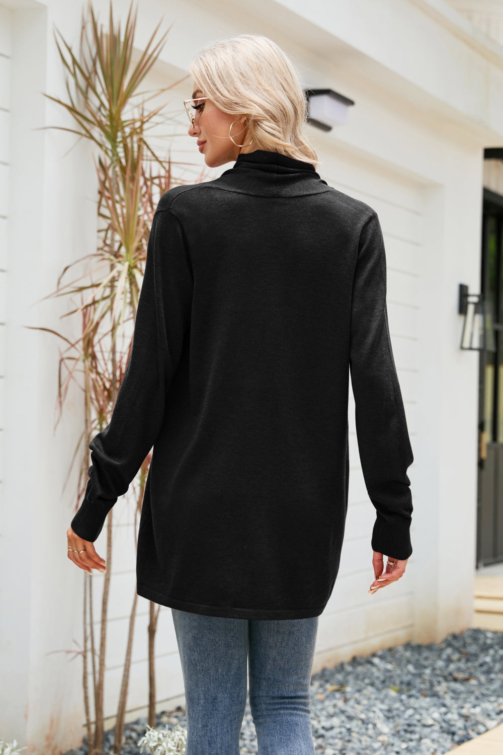 Open Front Long Sleeve Longline Cardigan - Cardigans - FITGGINS