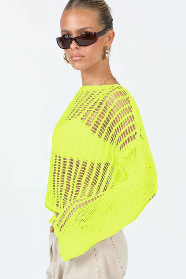 Openwork Boat Neck Long Sleeve Cover Up - Cover-Ups - FITGGINS