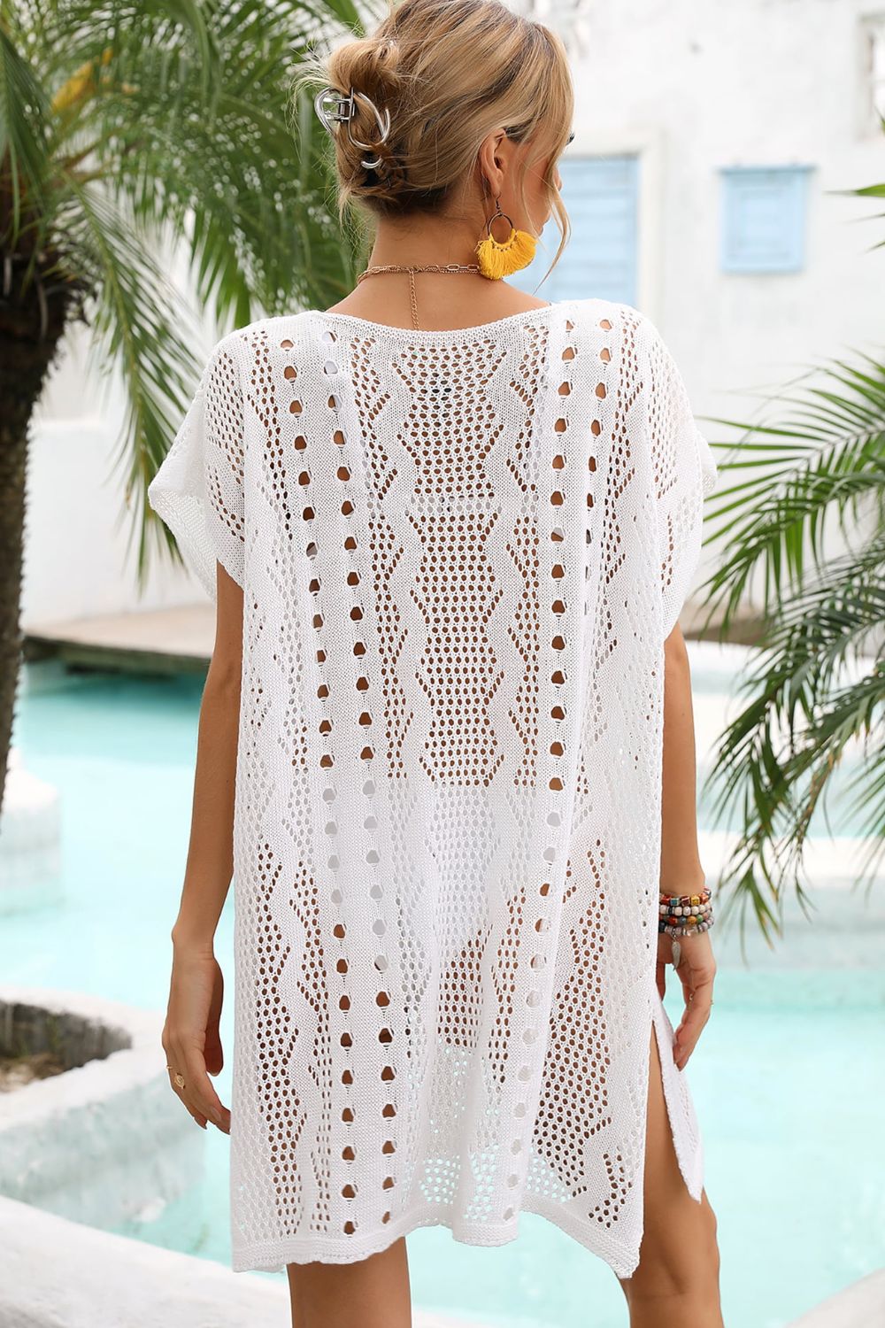 Openwork Plunge Dolman Sleeve Cover-Up Dress - Cover-Ups - FITGGINS