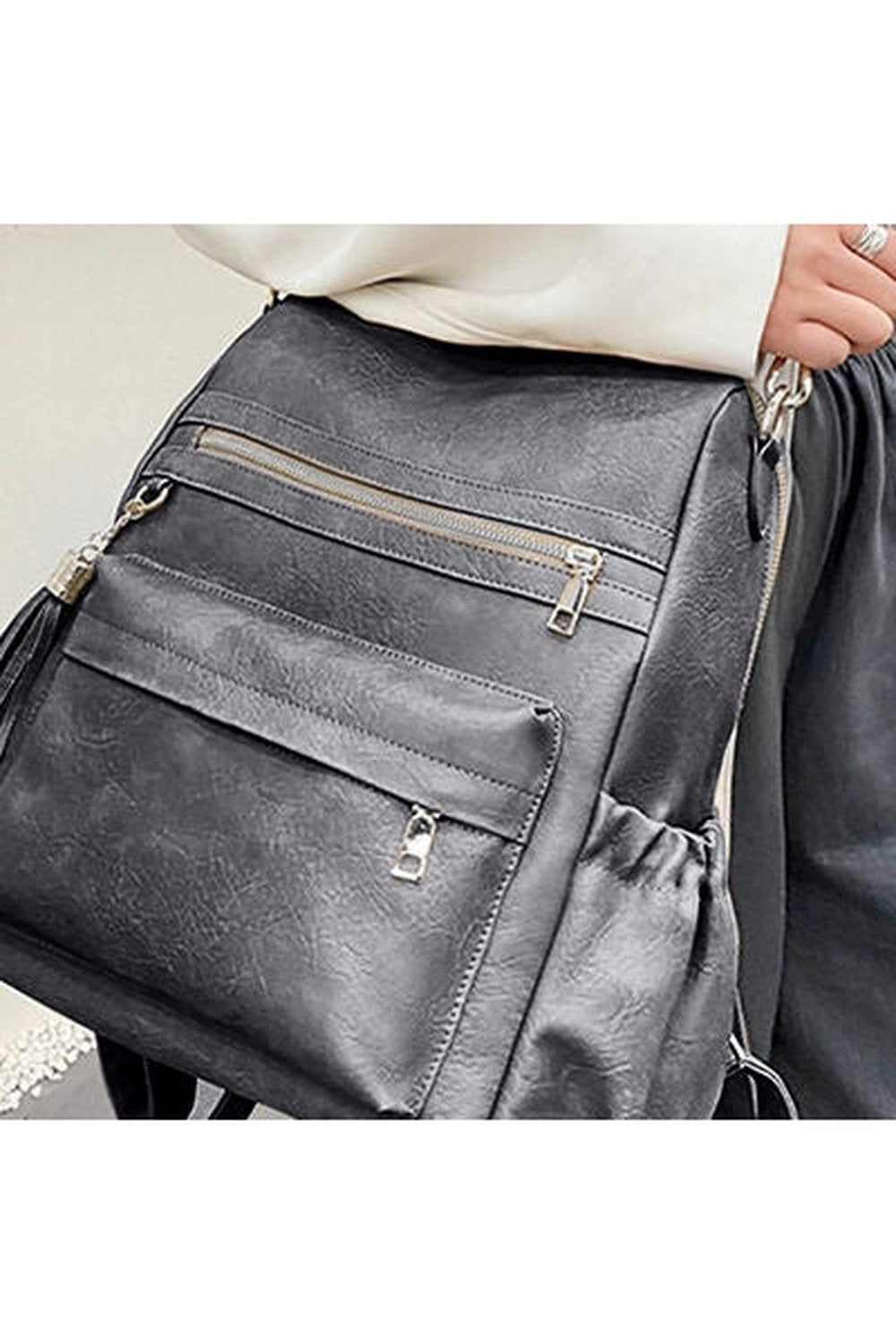 PU Leather Convertible Backpack - Handbag - FITGGINS