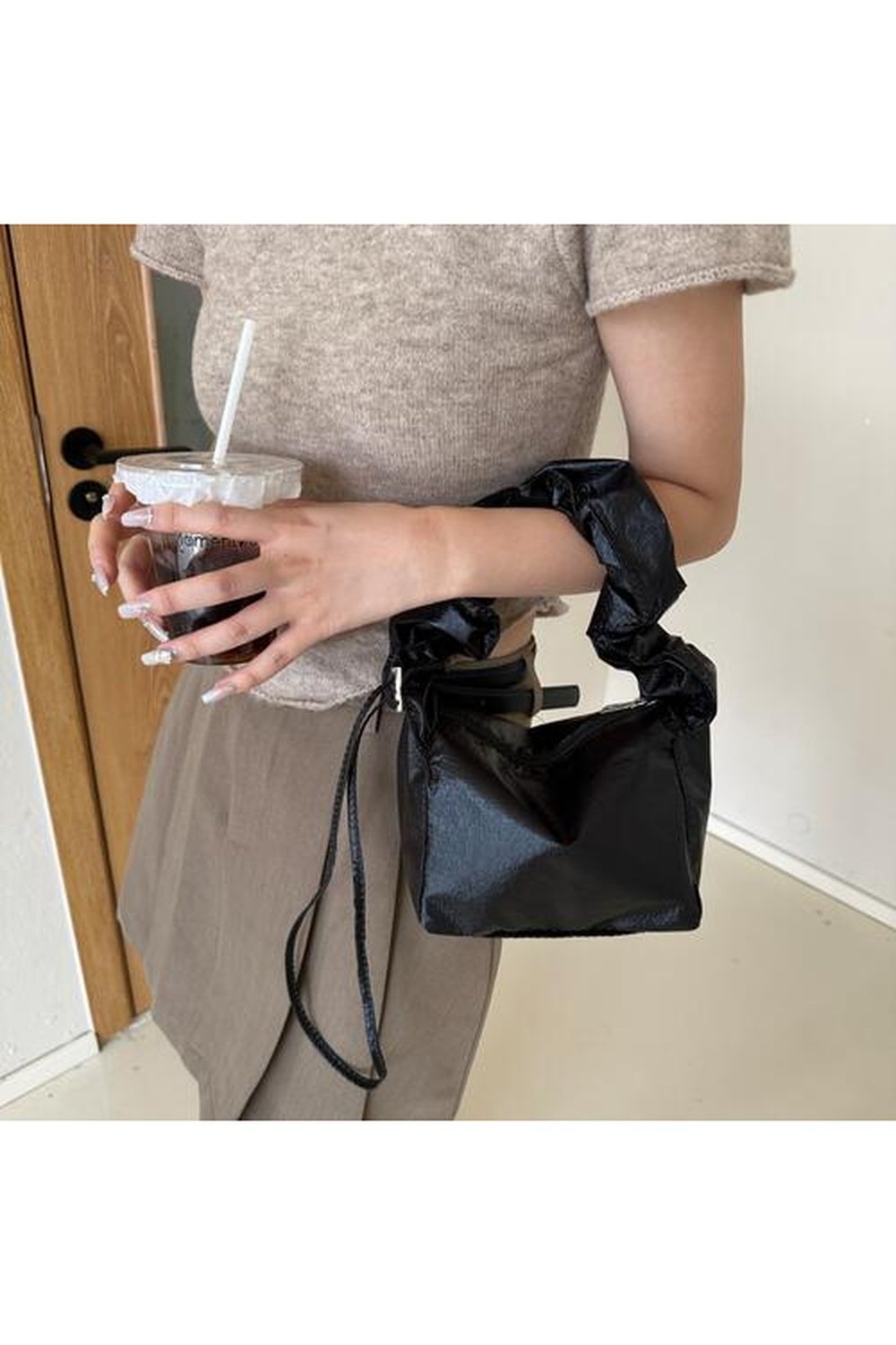 PU Leather Drawstring Shoulder Bag - Handbag - FITGGINS