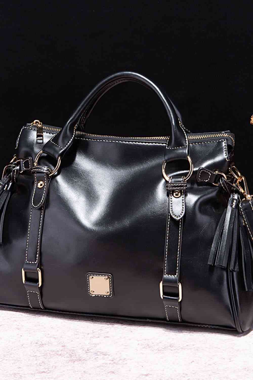 PU Leather Handbag with Tassels - Handbag - FITGGINS