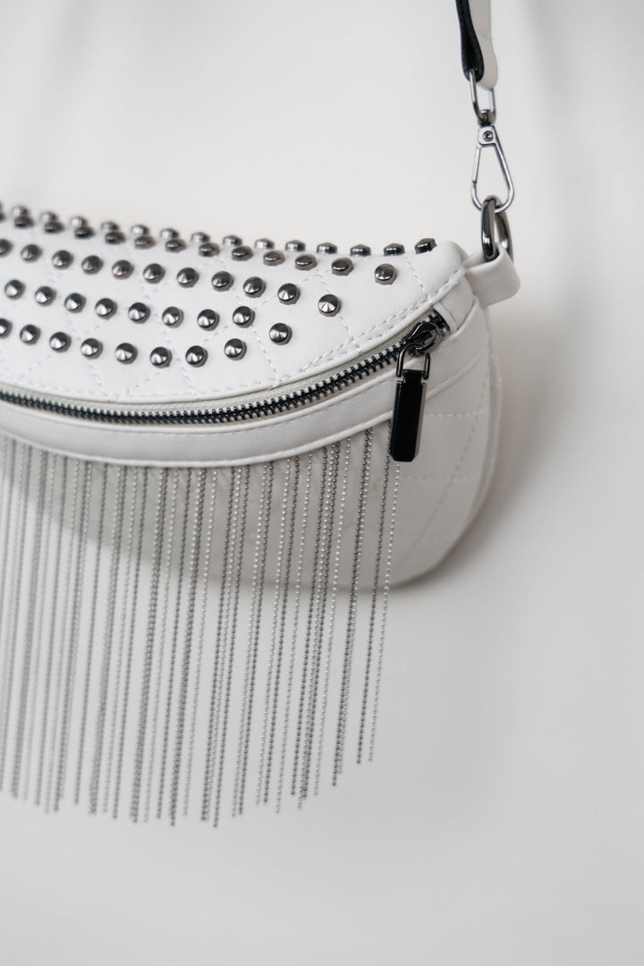 PU Leather Studded Sling Bag with Fringes - Handbag - FITGGINS