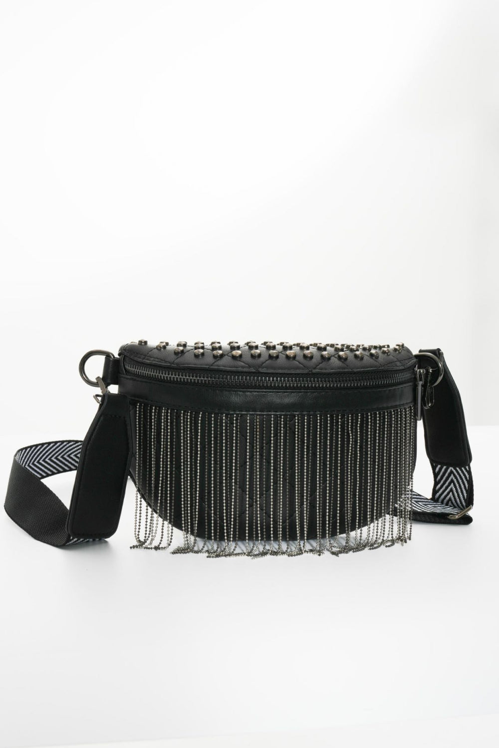 PU Leather Studded Sling Bag with Fringes - Handbag - FITGGINS