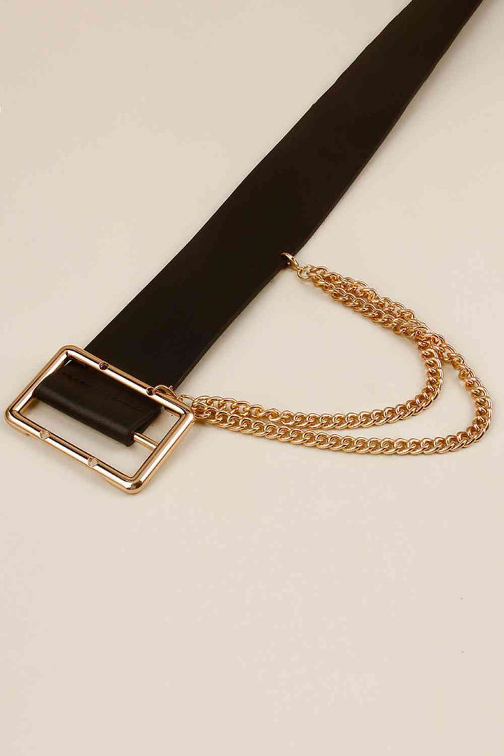 PU Leather Wide Belt with Chain - Belt - FITGGINS