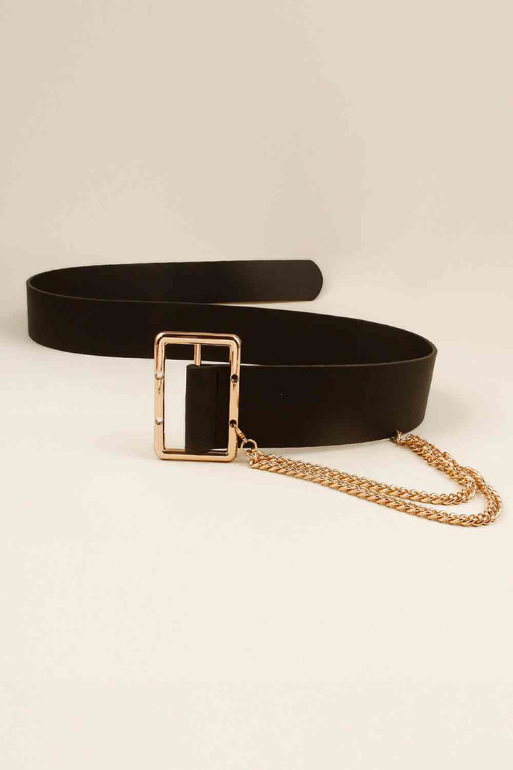 PU Leather Wide Belt with Chain - Belt - FITGGINS