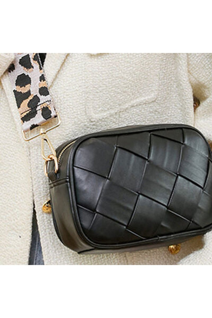 PU Leather Woven Crossbody Bag - Handbag - FITGGINS