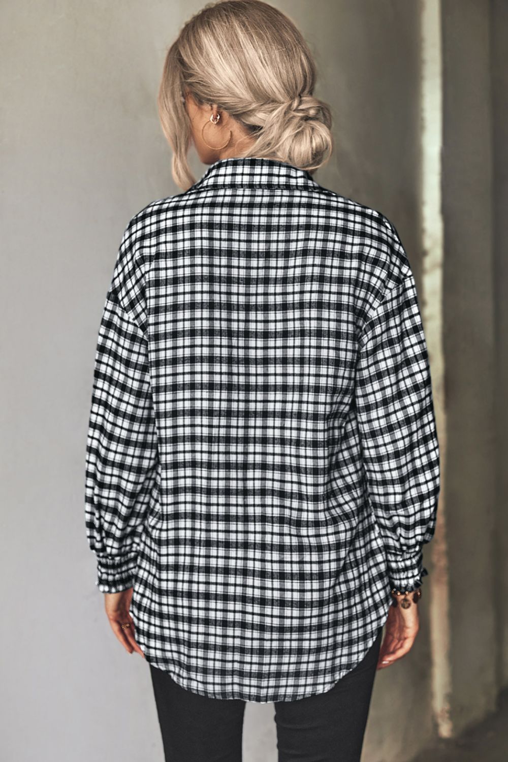 Plaid Button Front Dropped Shoulder Shirt - Shirts - FITGGINS