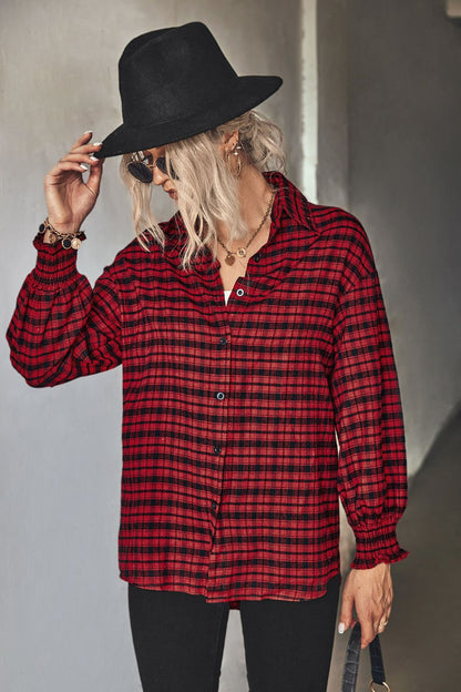 Plaid Button Front Dropped Shoulder Shirt - Shirts - FITGGINS