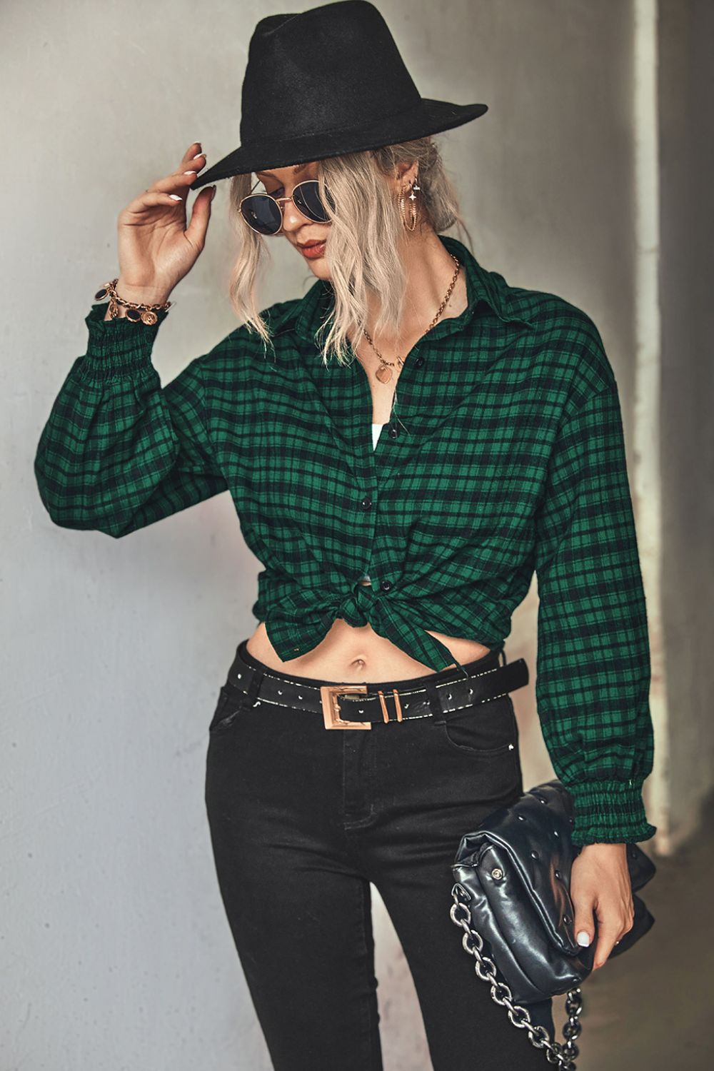 Stylish Plaid Button Front Shirt for Women