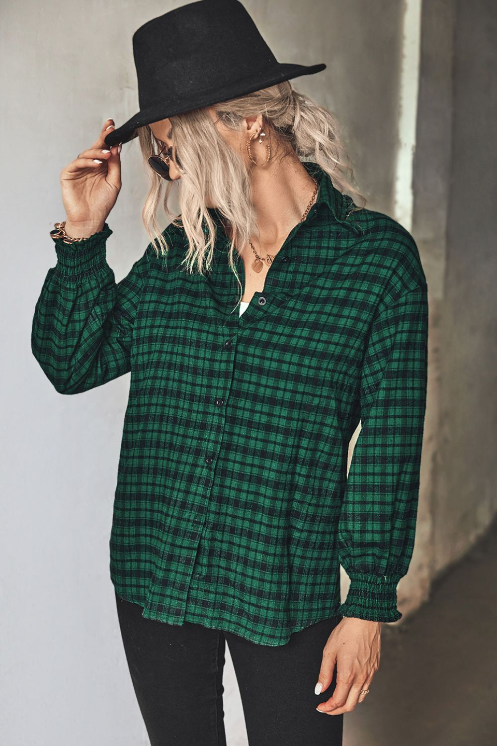 Plaid Button Front Dropped Shoulder Shirt - Shirts - FITGGINS