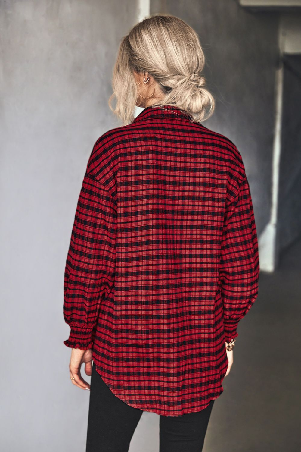 Plaid Button Front Dropped Shoulder Shirt - Shirts - FITGGINS