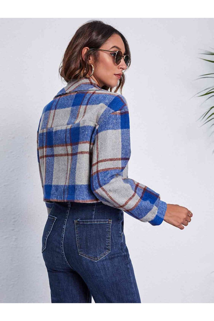 Plaid Button Front Jacket with Pockets - Jackets - FITGGINS