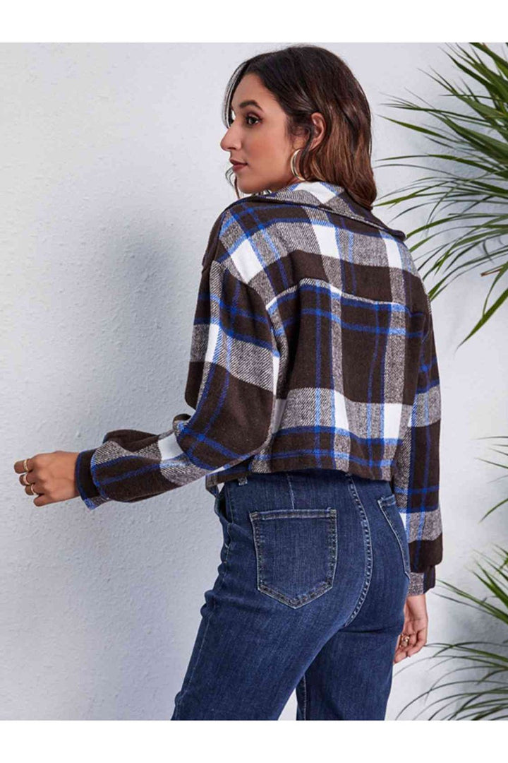 Plaid Button Front Jacket with Pockets - Jackets - FITGGINS