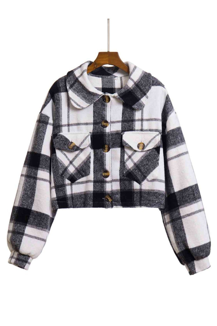 Plaid Button Front Jacket with Pockets