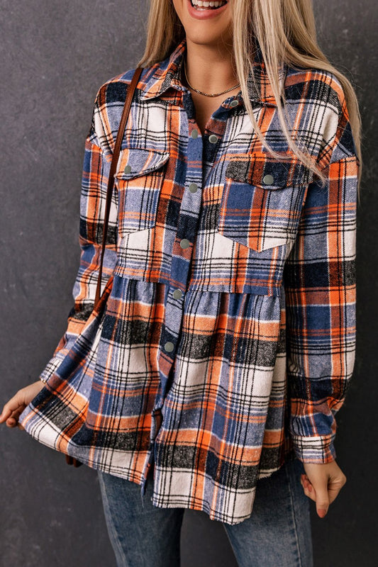 Plaid Button-Front Peplum Shirt - Shirts - FITGGINS