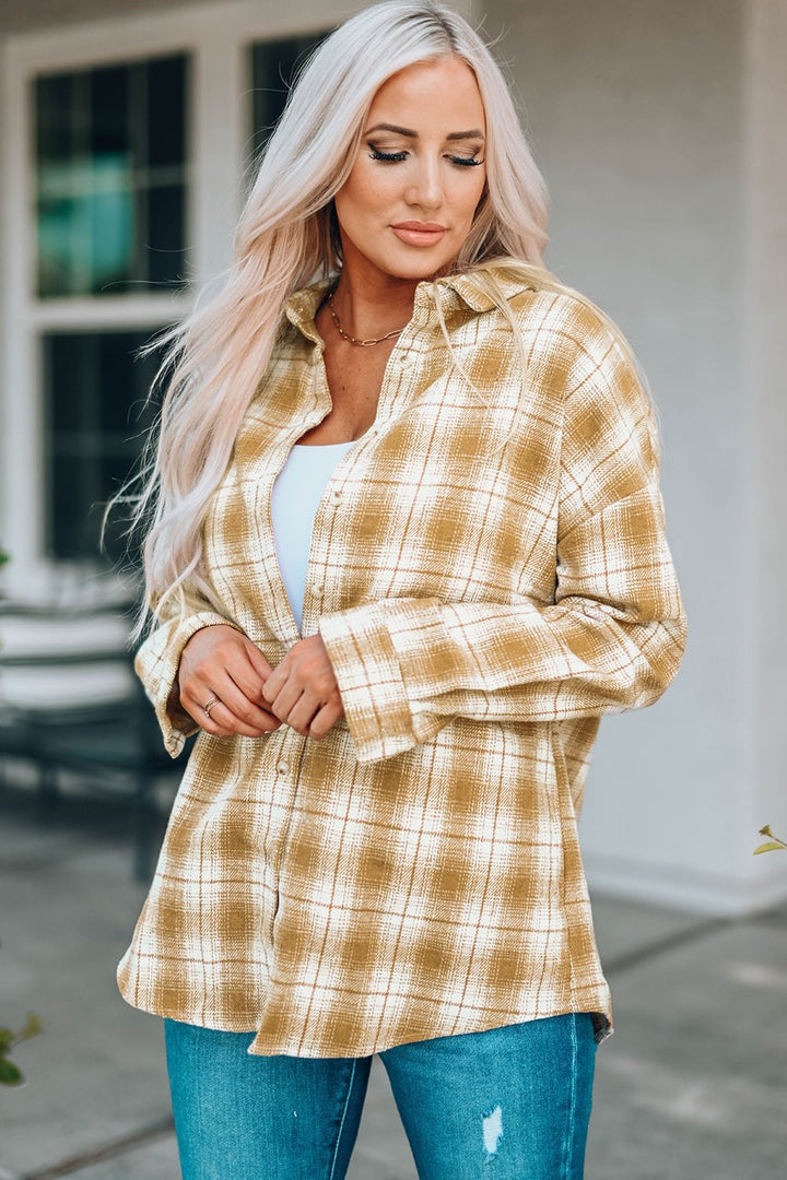 Plaid Button Front Shacket - Shirts - FITGGINS