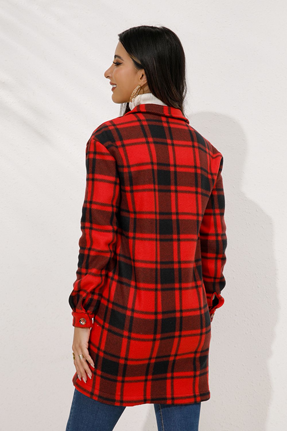 Plaid Collared Longline Coat - Jackets - FITGGINS