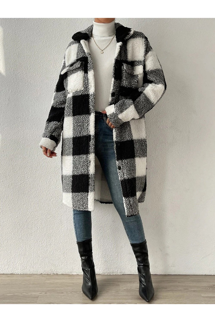 Plaid Collared Neck Button Down Coat