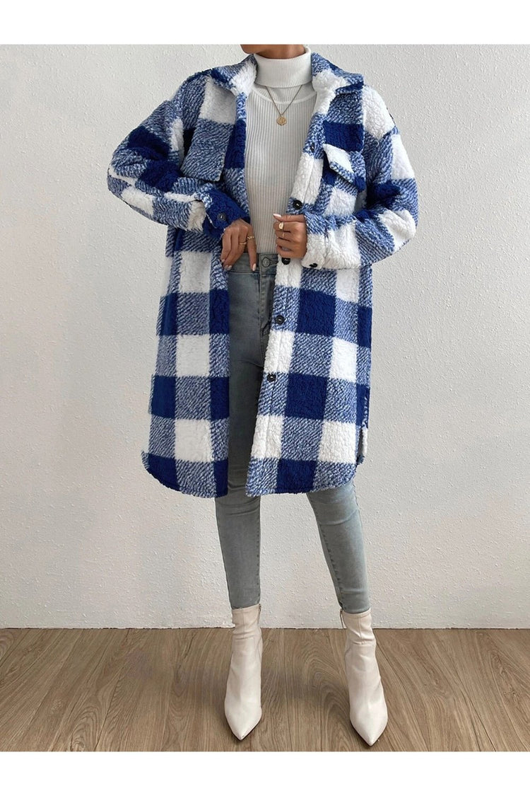 Plaid Collared Neck Button Down Coat