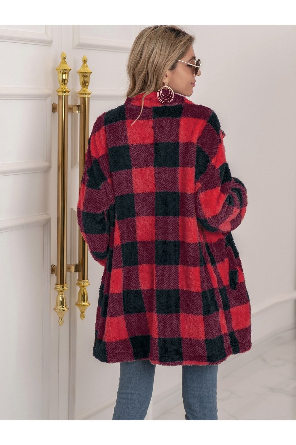 Plaid Collared Neck Longline Coat - Jackets - FITGGINS