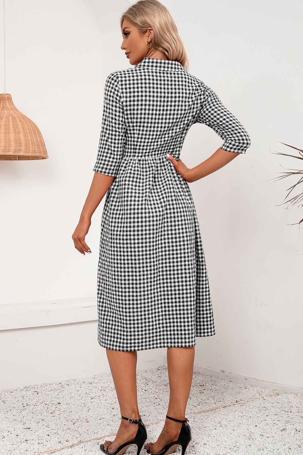 Plaid Collared Neck Midi Dress - Casual & Maxi Dresses - FITGGINS