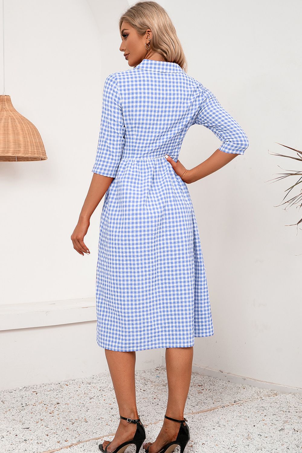 Plaid Collared Neck Midi Dress - Casual & Maxi Dresses - FITGGINS