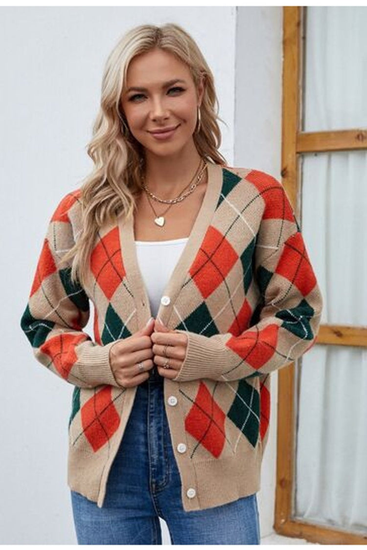 Plaid Contrast Button Up Cardigan - Cardigans - FITGGINS