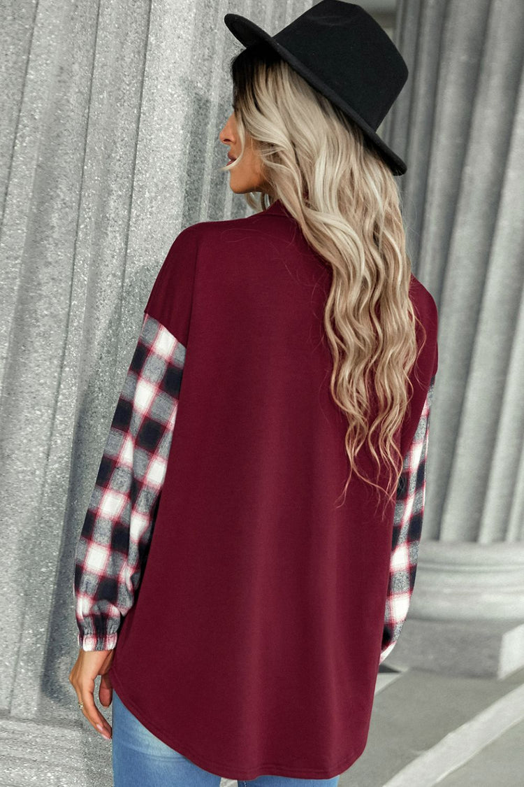 Plaid Dropped Shoulder Shirt with Breast Pocket - Shirts - FITGGINS