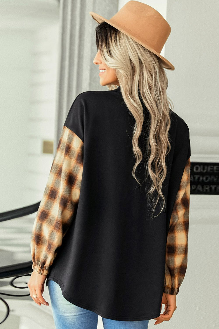 Plaid Dropped Shoulder Shirt with Breast Pocket - Shirts - FITGGINS