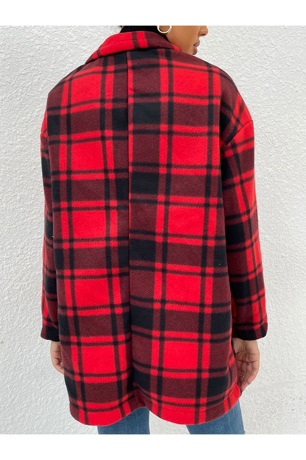 Plaid Lapel Collar Coat with Pockets - Jackets - FITGGINS