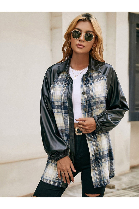 Stylish Plaid Button Down Raglan Sleeve Jacket Fitggins