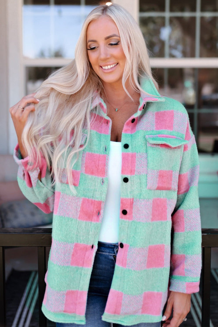 Plaid Button Front Dropped Shoulder Shacket - Jackets - FITGGINS